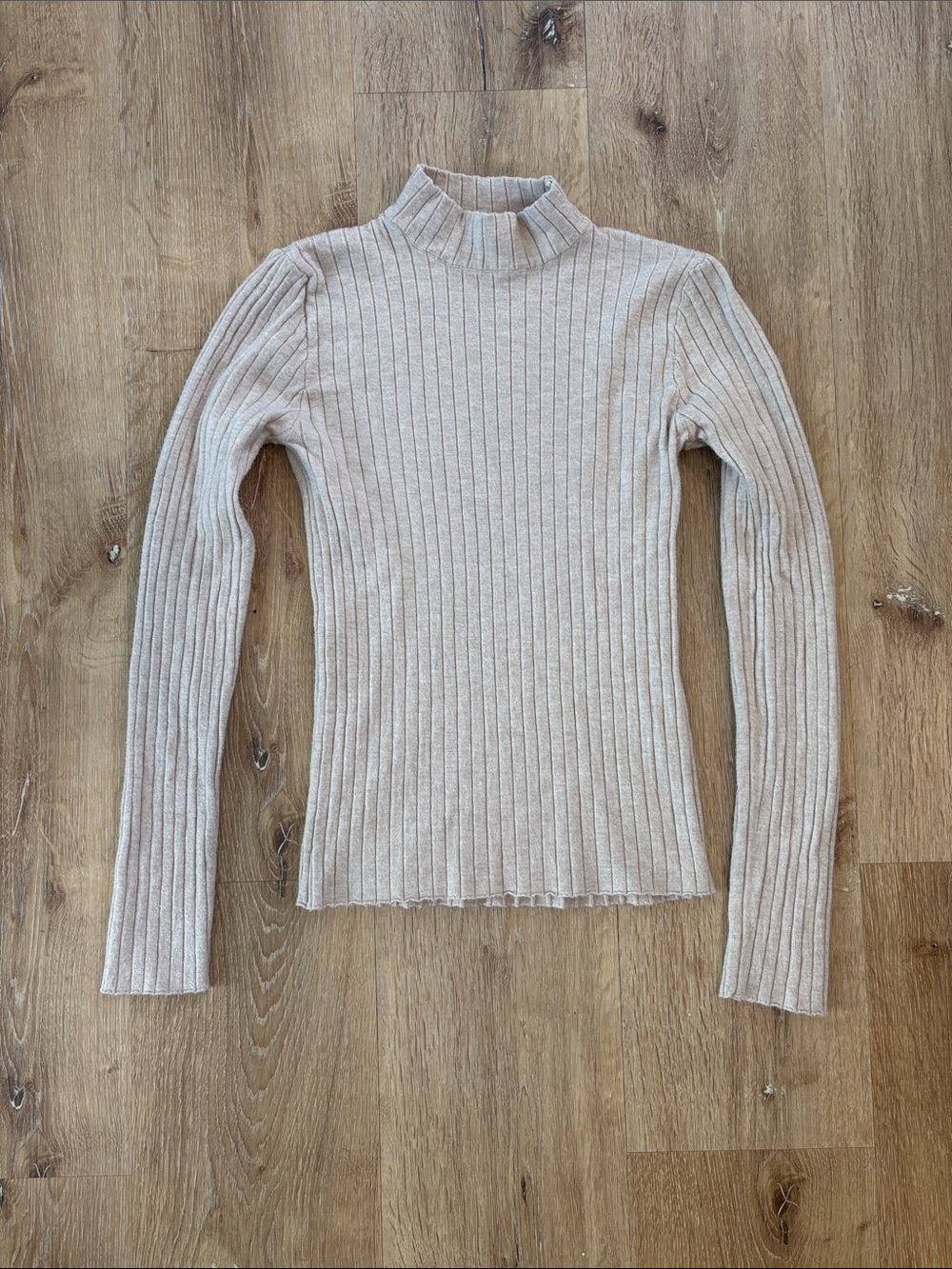 Cream Ribbed Mock Neck Long-Sleeve Top